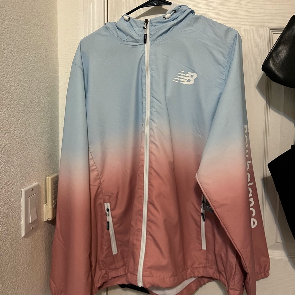 New Balance Wind Breaker Jacket Coat, Blue Pink Ombré, 2X